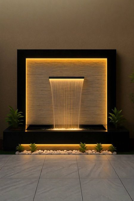 💦 نافورة جدارية بإضاءة LED دافئة